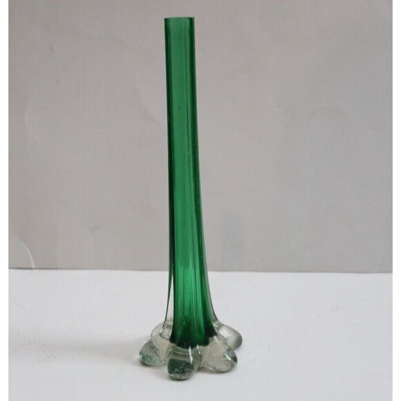 Vintage Elephant Foot Glass Vase Green MCM - Picture 1 of 4
